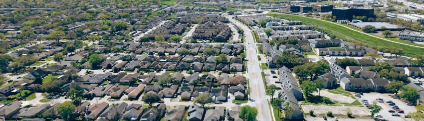 Aerial view of Houston, TX, whose residents can get the services of a local bail bondsman