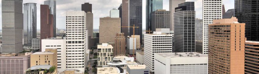 Skyscrapers in Midtown Houston, TX, whose residents can work with a local bail bond from All About Bail Bonds