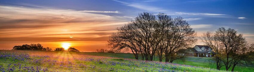 A meadow by a house in Huntsville, Texas, whose occupants may need the services of a bail bondsman