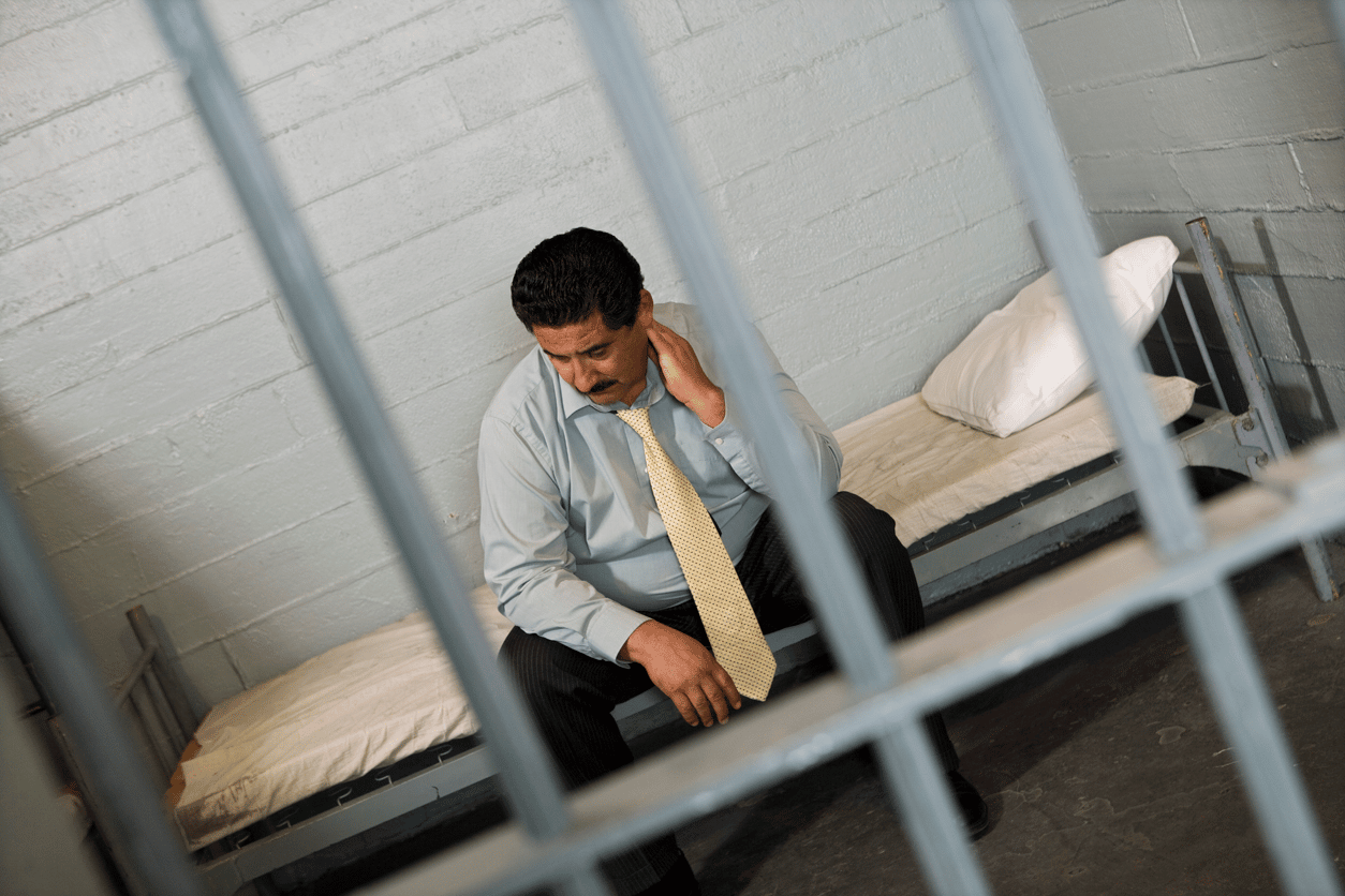 Man in jail waiting for a Bail Bondsman in Liberty, TX, San Antonio, Pearland, TX, Fort Worth, and Surrounding Areas