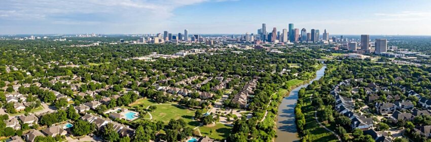 An aerial view of Briar Forest, TX, whose residents can get bail bonds from All About Bail Bonds