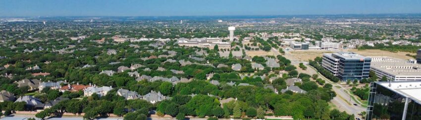 Aerial view of West University Place, Texas where 24 hour bail bonds are available