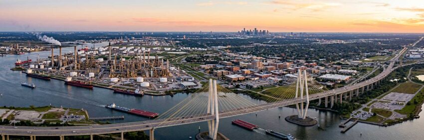 An aerial view in Baytown, TX, whose residents can bail bonds with the help of a bail bondsman
