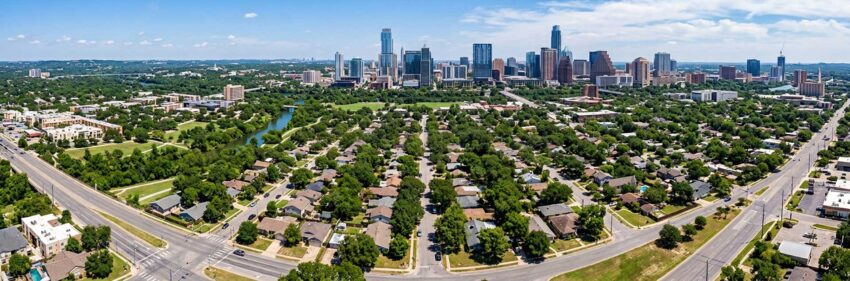 An aerial view of Allandale, TX, whose residents can get 24 hour bail bonds from All About Bail Bonds