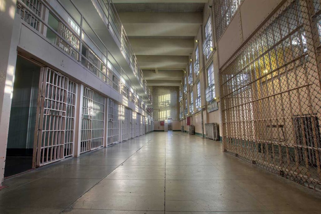 Jail cell block hallway before release on bail bonds in Fort Bend County