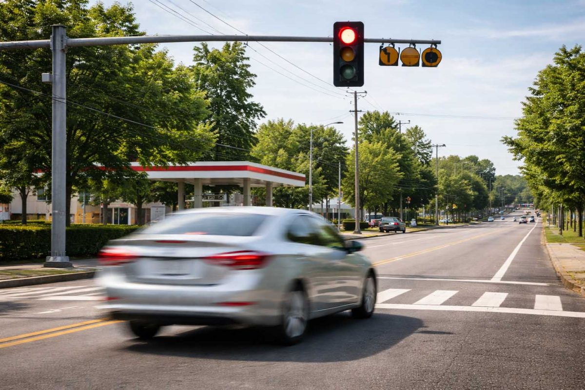 Car running a red light leading to traffic bail bonds in Northshore