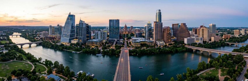 An aerial view of Austin, TX, whose residents can get bail bonds by a bail bondsman